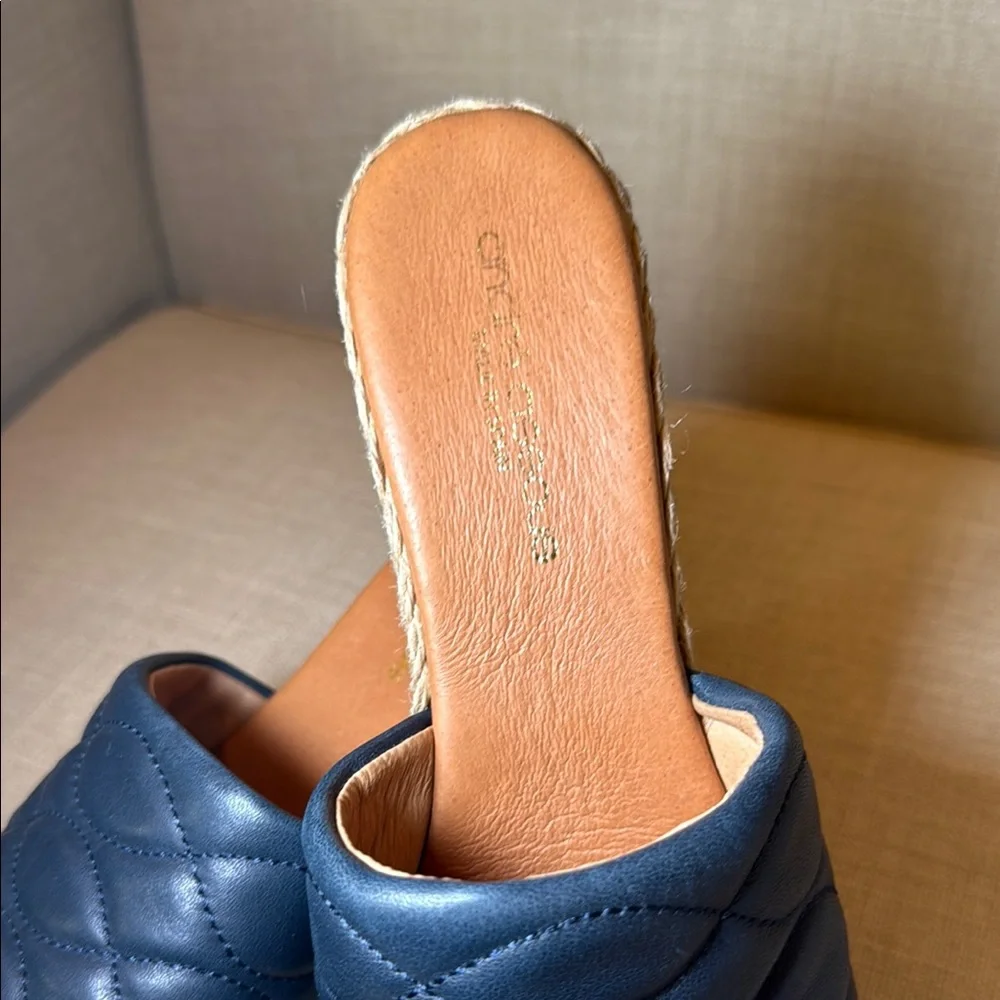 Quilted Navy Slide Wedge Sandals